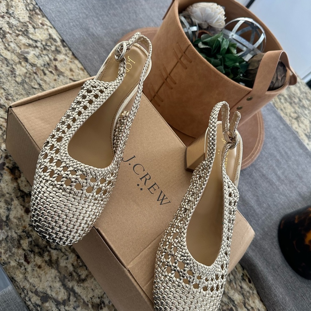 J. Crew Women's Gold Woven Sling Back Shoes